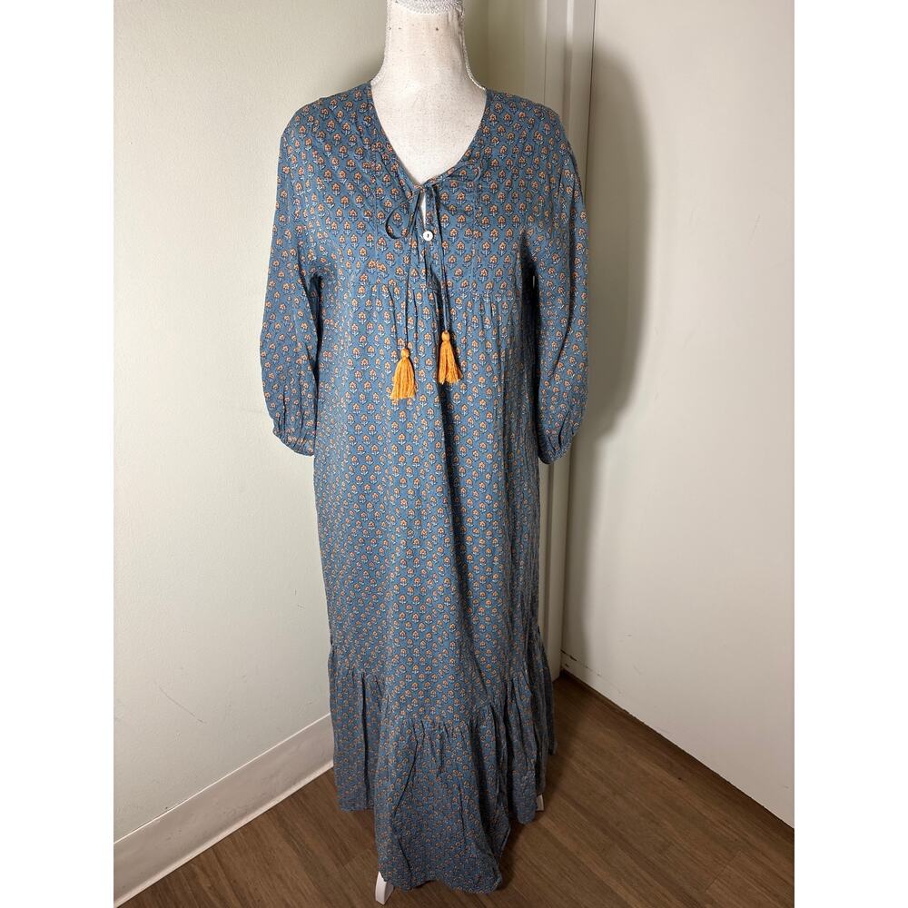 Sunshine Tienda Blue Long Sleeve Cotton Maxi Dress Sz S